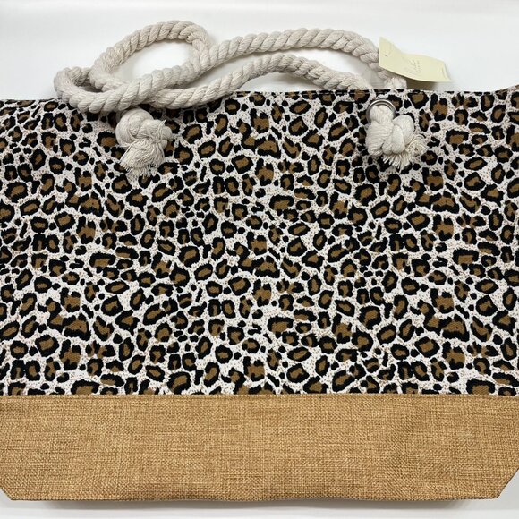 Leopard Print Tote Bag - Brown/ Black/ Tan Double Rope Handles- Style 3- XL- NWT - Picture 3 of 6